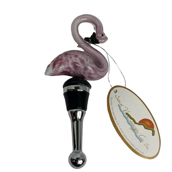 Sunset Vista Designs Flamingo Art Glass Wine Bottle Stopper 2010 Pink Bird - Picture 1 of 12
